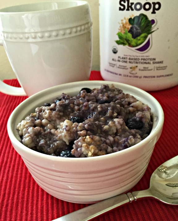 Blueberry Pie Protein Oatmeal made with Skoop All In One Nutritional Shake