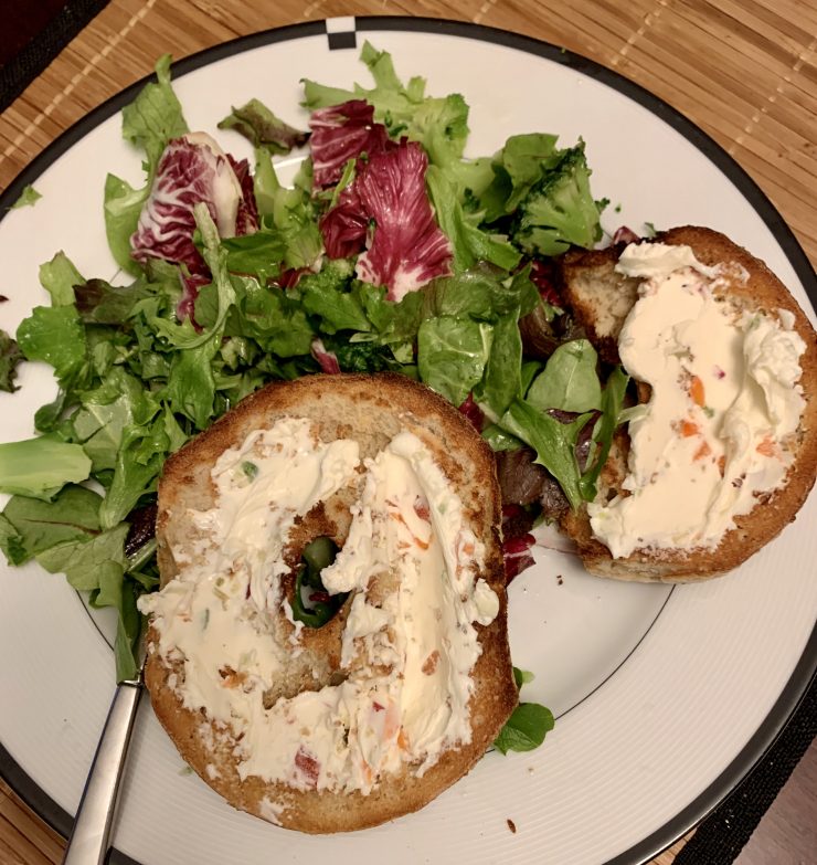 whole wheat bagel vegetable cream cheese 